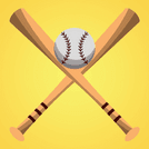 A baseball and 2 baseball bats against a yellow background